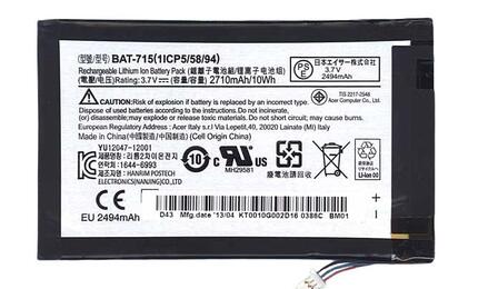 Аккумуляторная батарея для планшета Acer BAT-715 Iconia Tab B1-710 3.7V Black 2710mAh Orig
