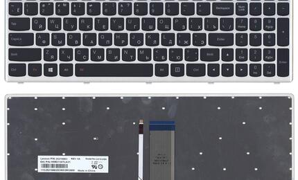 Клавиатура для ноутбука Lenovo IdeaPad U510, Z710 с подсветкой (Light), Black, (Silver Frame), RU