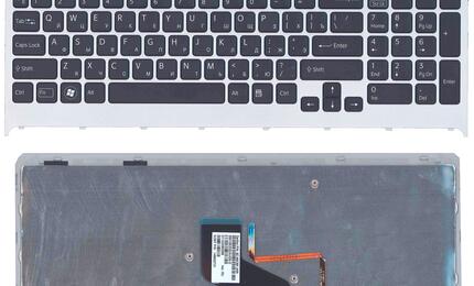 Клавиатура для ноутбука Sony Vaio (VPC-F219fc, VPC-F22 VPC-F23) с подсветкой (Light), Black, (Gray Frame) RU