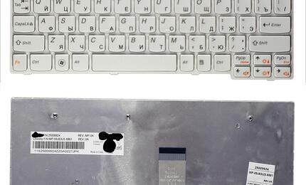 Клавиатура для ноутбука Lenovo IdeaPad (S10-3, S10-3S) White, RU Шлейф вертикальный - фото 2