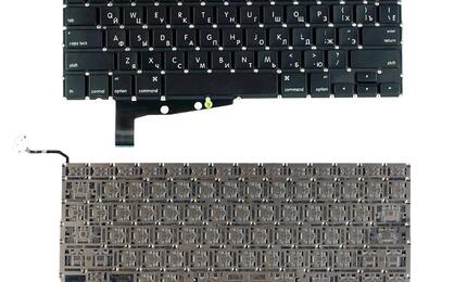 Клавиатура для ноутбука Apple MacBook Pro (A1286) (2011, 2012 года) с подсветкой (Light), Black, (No Frame), без (SD), RU (горизонтальный энтер)