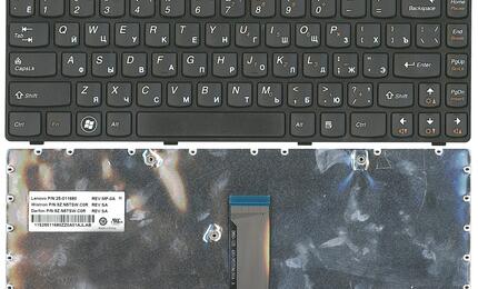 Клавиатура для ноутбука Lenovo IdeaPad (B470, G470, G470AH, G470GH, G475, V470, V470c, Z470, Z475), Black, (Black Frame), RU