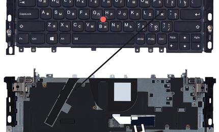 Клавиатура для ноутбука Lenovo ThinkPad (Yoga S1) с подсветкой (Light), с указателем (Point Stick), и креплениями, Black, Black Frame, RU