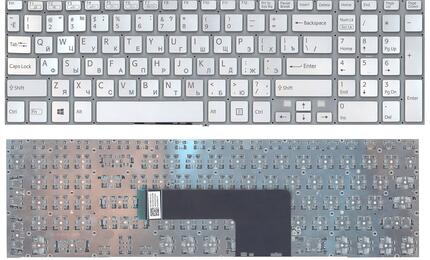 Клавиатура для ноутбука Sony (SF510) Silver, с подсветкой (Light), (No Frame), RU