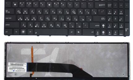 Клавиатура для ноутбука Asus (K50, K60, K70) с подсветкой (Light), Black, (Black Frame) RU
