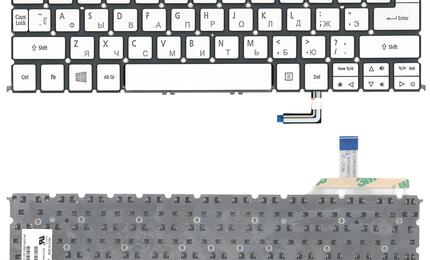 Клавиатура для ноутбука Acer Aspire S7-191, S7-391, S7-392 с подсветкой (Light), Silver, (No Frame) RU