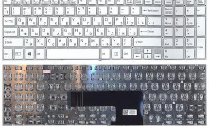 Клавиатура для ноутбука Sony (FIT 15, SVF15) с подсветкой (Light), White, (No Frame) RU