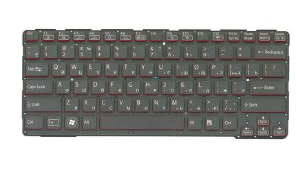 Клавиатура для ноутбука Sony (SVE14A) Black, (No Frame) RU Черная с красными боками - фото 2