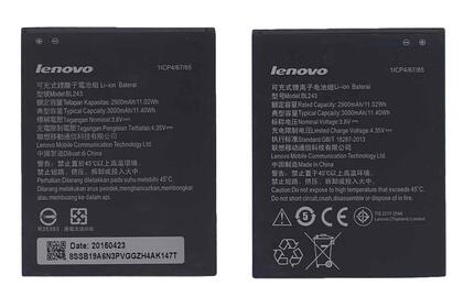 Аккумуляторная батарея для смартфона Lenovo BL243 S8 A7600 3.8V Black 3000mAh 11.4Wh