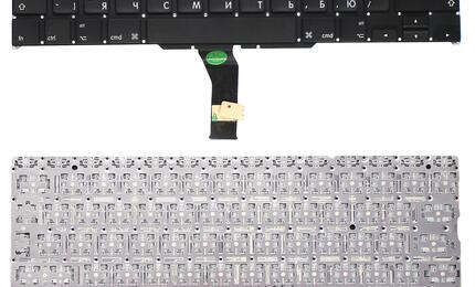 Клавиатура для ноутбука Apple MacBook Air 2011+ A1370 (2010, 2011 года), A1465 (2012, 2013, 2014, 2015 года) с подсветкой (Light) Black, (Original), (No Frame), RU (вертикальный энтер)