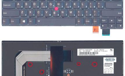 Клавиатура для ноутбука Lenovo Thinkpad T460S с подсветкой (Light), с указателем (Point Stick), короткий шлейф (Short Trail), Black, (No Frame), RU