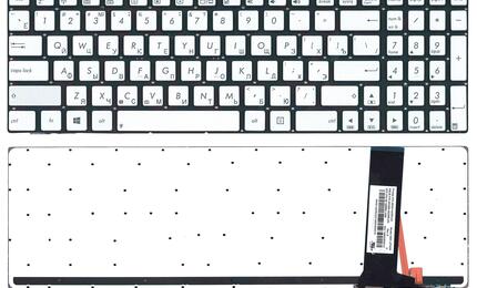Клавиатура для ноутбука Asus (N550) с подсветкой (Light), Silver, (No Frame) RU/EN