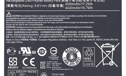Аккумуляторная батарея для планшета Acer AP14F8K Iconia One B1-850 3.8V Black 4550mAh Orig