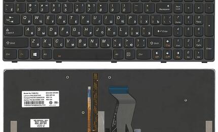 Клавиатура для ноутбука Lenovo IdeaPad (Y580) с подсветкой (Light), Black, (Black Frame), RU