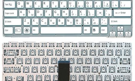 Клавиатура для ноутбука Sony (SVE14A) White, (No Frame) RU Белая с голубым