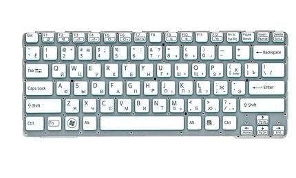 Клавиатура для ноутбука Sony (SVE14A) White, (No Frame) RU Белая с голубым - фото 2