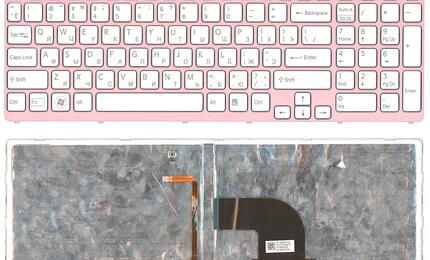 Клавиатура для ноутбука Sony Vaio (SVE17) White, с подсветкой (Light), (Pink Frame) RU