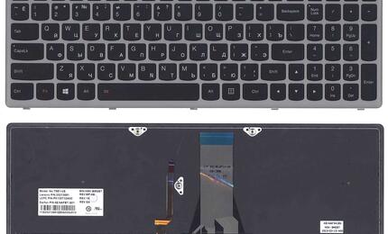 Клавиатурадля ноутбука Lenovo IdeaPad (G505S, Z510) с подсветкой (Light), Black, (Silver Frame), RU
