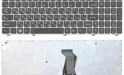 Клавиатура для ноутбука Lenovo IdeaPad B570 B580 V570 Z570 Z575 B590 Black, (Gray Frame) RU
