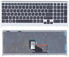Клавиатура для ноутбука Sony Vaio (VPC-F219fc, VPC-F22 VPC-F23) с подсветкой (Light), Black, (Gray Frame) RU
