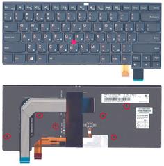 Клавиатура для ноутбука Lenovo Thinkpad T460P с указателем (Point Stick), с подсветкой (Light), длинный шлейф (Long Trail), Black, (No Frame), RU