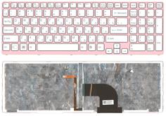 Клавиатура для ноутбука Sony Vaio (SVE17) White, с подсветкой (Light), (Pink Frame) RU